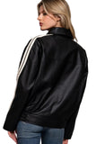 Long Sleeve Line Detail Faux Leather Jacket