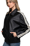 Long Sleeve Line Detail Faux Leather Jacket