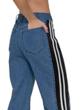 Side Contrast Straight Fit Denim Pants