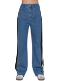 Side Contrast Straight Fit Denim Pants