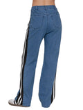 Side Contrast Straight Fit Denim Pants