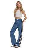 Side Contrast Straight Fit Denim Pants