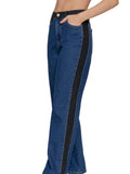 Side Contrast Color Straight Fit Denim Pants