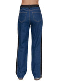 Side Contrast Color Straight Fit Denim Pants