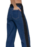 Side Contrast Color Straight Fit Denim Pants