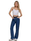 Side Contrast Color Straight Fit Denim Pants