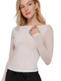 Long Sleeve Boat Neck Double Layer Mesh Top