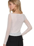 Long Sleeve Boat Neck Double Layer Mesh Top