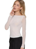 Long Sleeve Boat Neck Double Layer Mesh Top