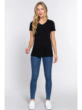 Short Sleeve V-Neck Top with Pocket