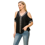 Embellished Cold Shoulder Short Sleeve Blouse