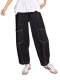 Papaya Relaxed Barrel Pants Black Denim