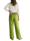 Wide Leg Elastic Waist Drawstring Pants 100% Linen