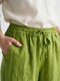 Wide Leg Elastic Waist Drawstring Pants 100% Linen