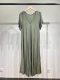 Flared Dress V-Neck Short Sleeve Maxi 100% Viscose