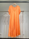 Flared Dress V-Neck Short Sleeve Maxi 100% Viscose