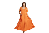 Flared Dress V-Neck Short Sleeve Maxi 100% Viscose