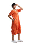YALINA Solid linen balloon dress