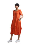 YALINA Solid linen balloon dress