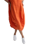 YALINA Solid linen balloon dress