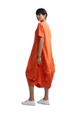YALINA Solid linen balloon dress