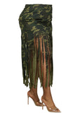 Plus Camo Fringe Hem Midi Skirt