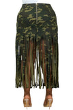 Plus Camo Fringe Hem Midi Skirt