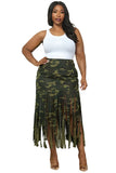Plus Camo Fringe Hem Midi Skirt