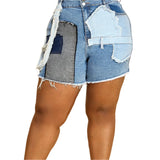 Plus Patch Frayed High Waisted Denim Shorts