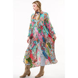Etro print button-down V-neck long-sleeve maxi dress