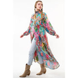 Etro print button-down V-neck long-sleeve maxi dress