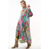 Etro print button-down V-neck long-sleeve maxi dress