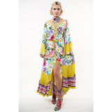 Floral print bell sleeve button-up maxi dress