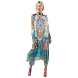 Floral print convertible collar long-sleeve dress