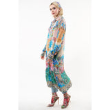 Floral print convertible collar long-sleeve dress