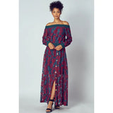Off the Shoulder Maxi Lace Dress with Pockets