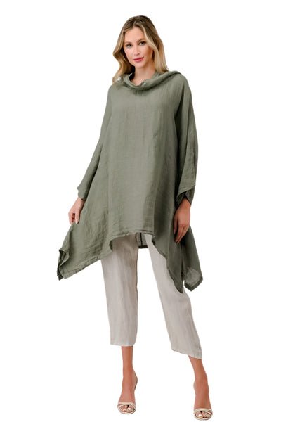 Long hooded tunic in 100% linen