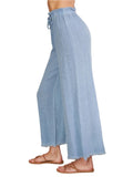 Raw Hem Textured Cotton Linen Flare Pants