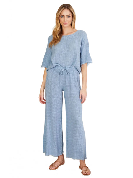 Raw Hem Textured Cotton Linen Flare Pants