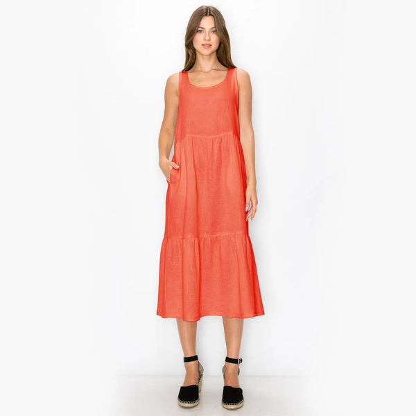 FLUFFY GAUZE RUFFLE TIER POCKET DRESS
