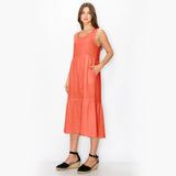 FLUFFY GAUZE RUFFLE TIER POCKET DRESS