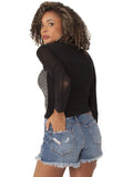 Rhinestone Mesh Long Sleeve Top