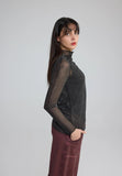 Gray Cinema Turtleneck mesh blouse women
