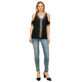 Embellished Cold Shoulder Short Sleeve Blouse