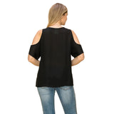 Embellished Cold Shoulder Short Sleeve Blouse