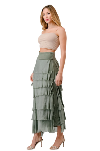 Long layered skirt, in a silk and viscose mix