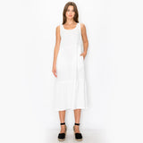 FLUFFY GAUZE RUFFLE TIER POCKET DRESS