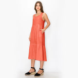 FLUFFY GAUZE RUFFLE TIER POCKET DRESS