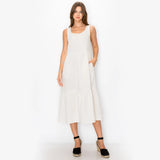 FLUFFY GAUZE RUFFLE TIER POCKET DRESS