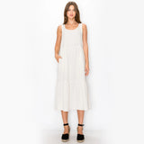 FLUFFY GAUZE RUFFLE TIER POCKET DRESS